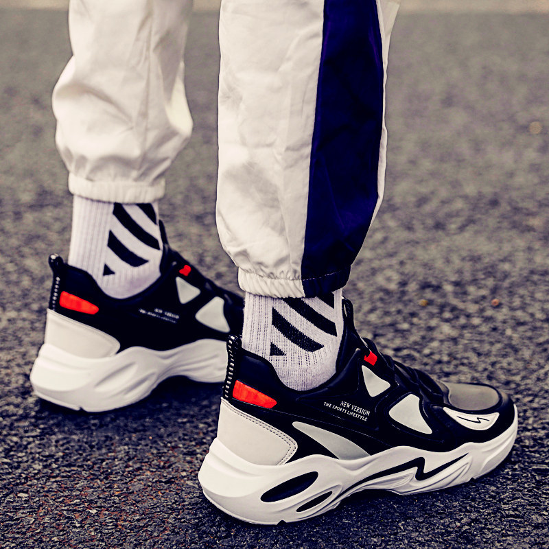 跑步秋季2019潮流男鞋爹鞋韩版新款百搭厚底系带板鞋冬季男士潮鞋|ms