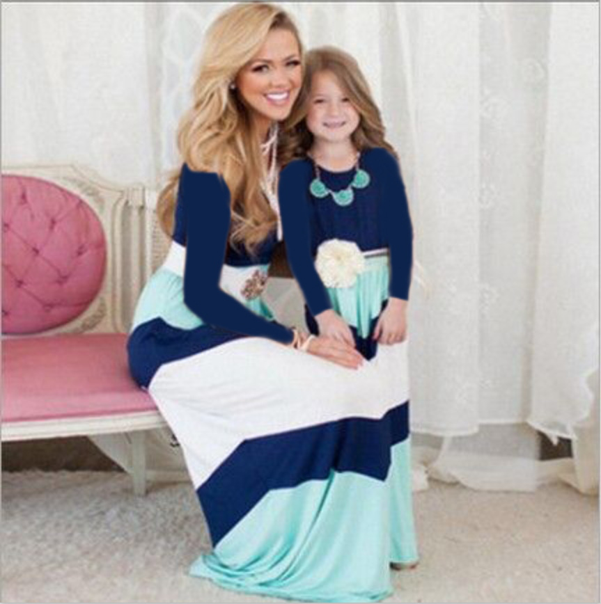 Family Matching Stitching Contrast Parent-child Long-sleeved Dress