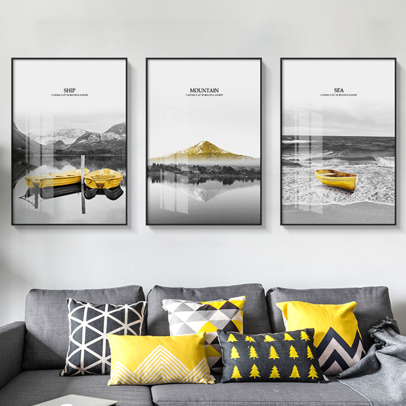 Nordic Sofa Background Wall Decorative Painting Living Room Modern Simple Hanging Painting Combination Three Light Luxury Black and White Boat Hanging Painting