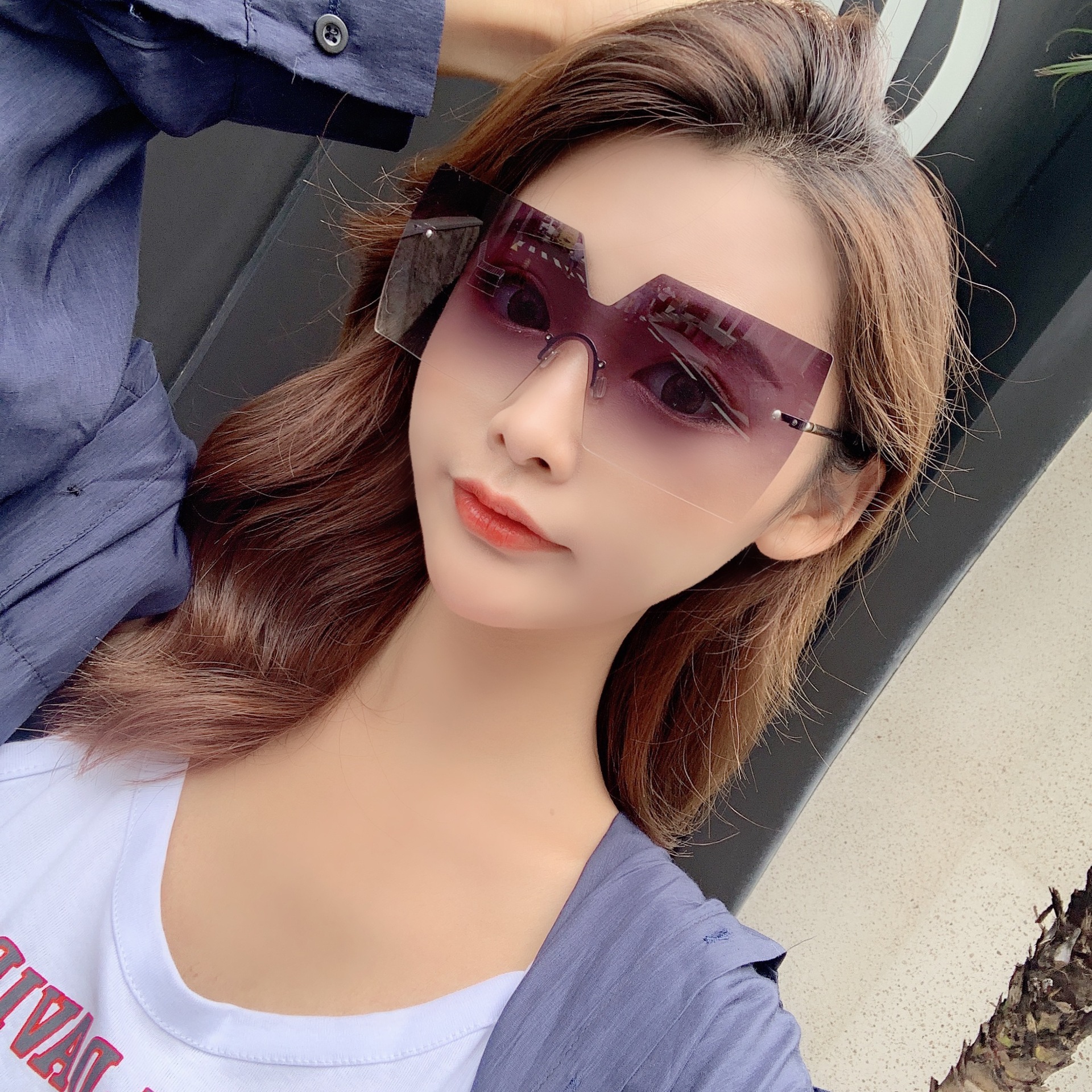 New Korean Fashion Style Rimless Big Frame One-piece Sunglasses display picture 14