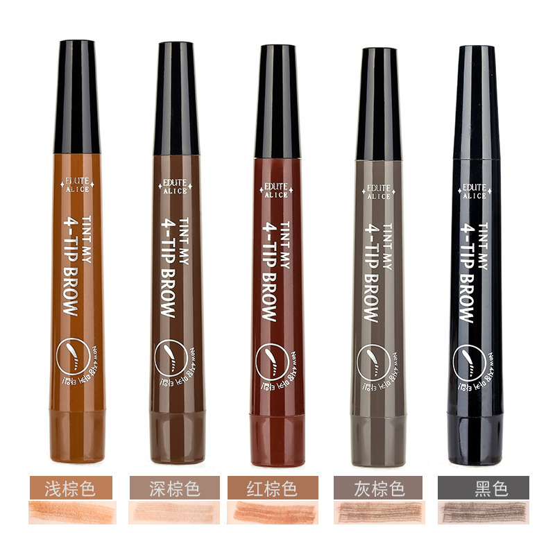 四頭分叉眉筆不易掉色彩妝批發仿真原生眉顯色眉筆四色液體眉筆