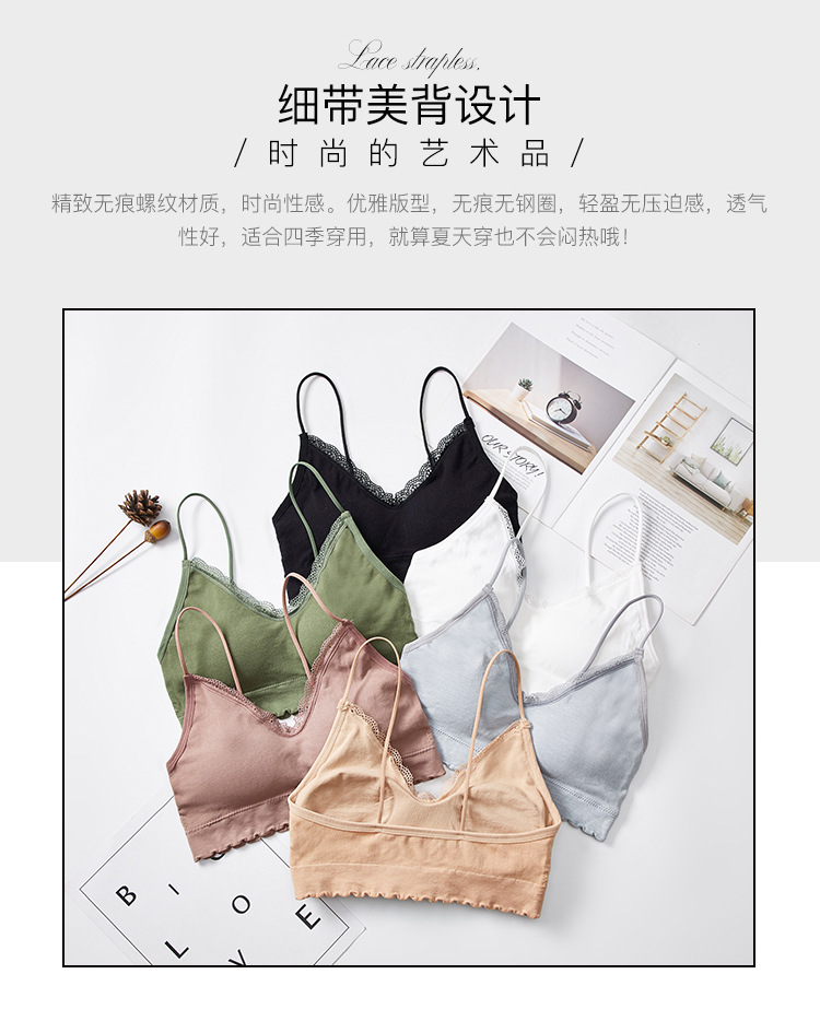 Direct sales from the manufacturer of the 2020 new lace, threaded, seamless back-hugging and chest-wrapping underwear women's comfort vest detail image 2