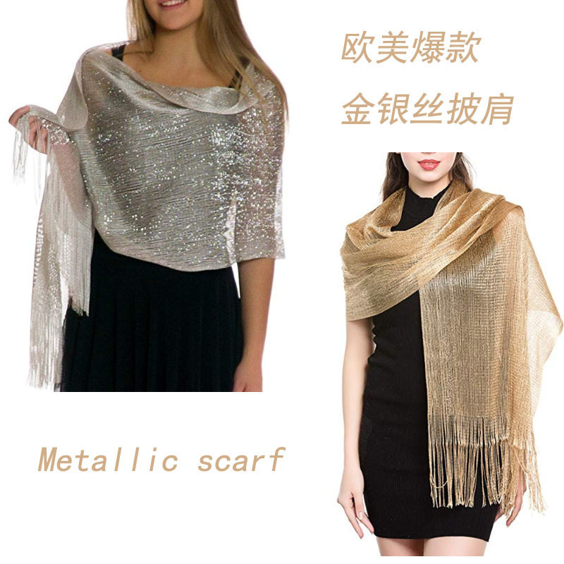 Muslim ladies shawl female tassel gold a...