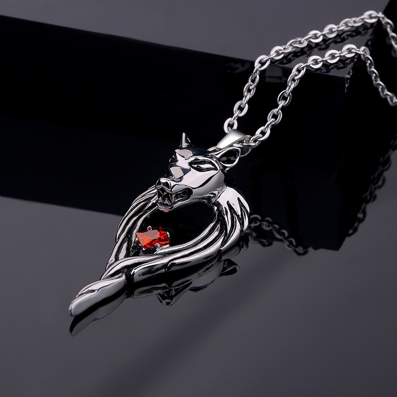 Accessory Design Wolf Pendant for Men's Red Zircon Leopard Head Necklace_voghion.com