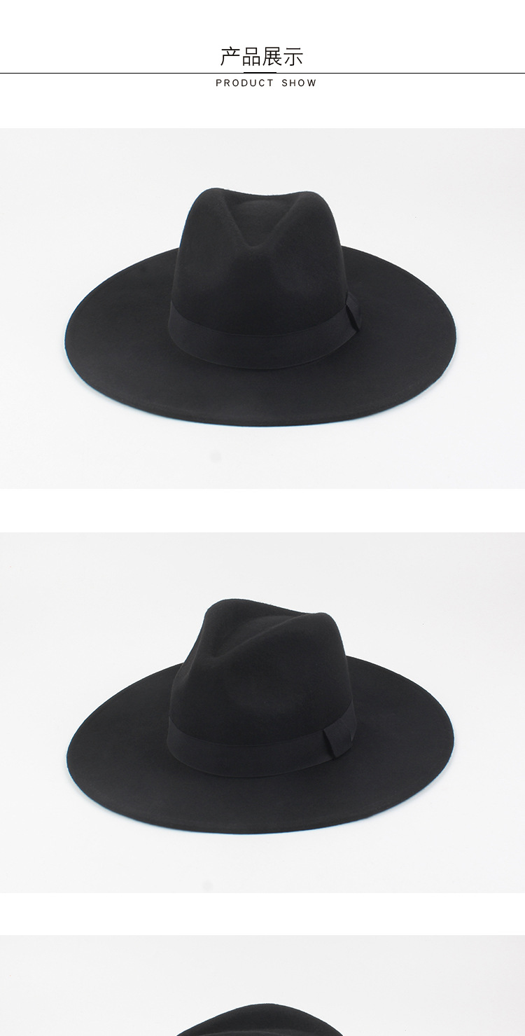 Automne Et Hiver Nouveau Noir Britannique De Mode Jazz Chapeau Coréenne Laine Large Bord Tout-match Hommes Et Femmes Casual Chapeau Melon display picture 1