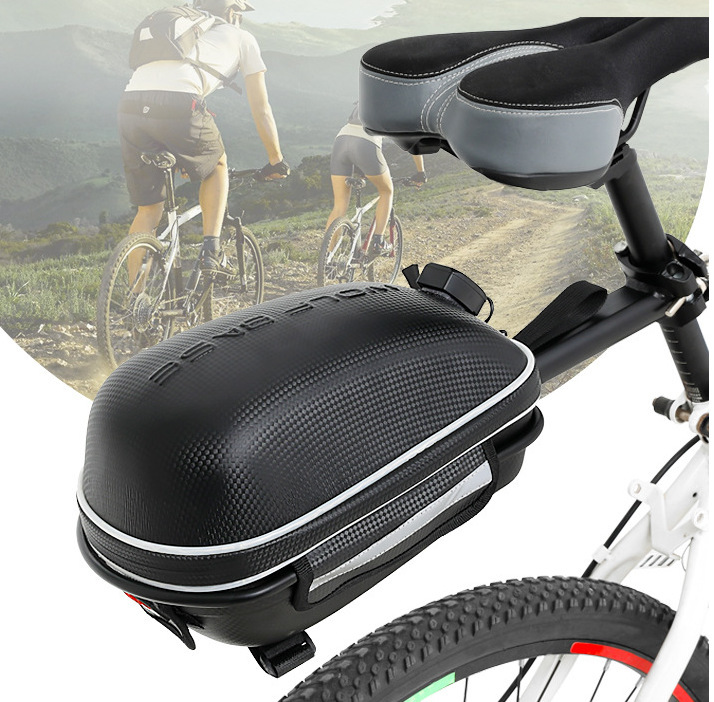 Mountain Bike Rack Bag with Light, Hard Shell Tool Bag, Trunk Bag with Rain Cover, Reflective