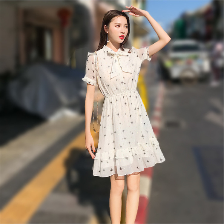 (2개) 의류 가공 OEM 여름 쉬폰 원피스 작은 신선한 사교계 맞춤형 플레이트 OEM 새로운 디자인