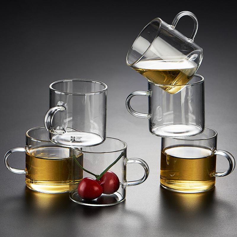 손잡이 찻잔과 두꺼운 유리 고온 및 내열성 투명 쿵푸 작은 찻그릇 차 세트 세트 가정