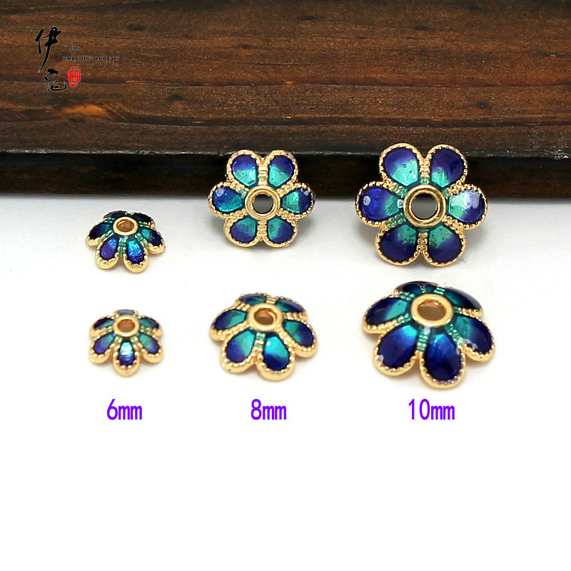 Gradient drip oil flower support 6 8 10mm golden roasted blue bead…