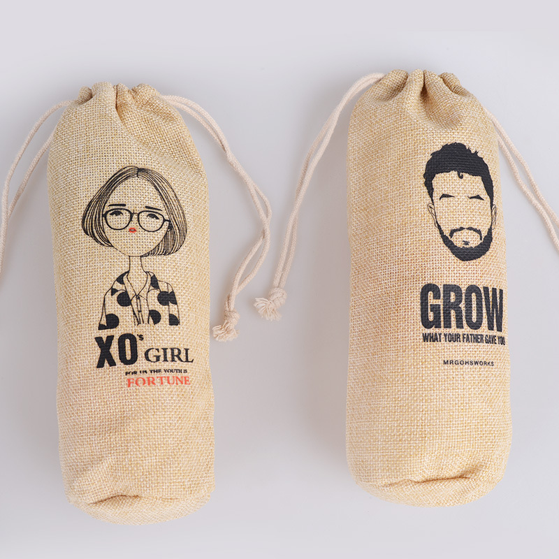 厂家定制复古仿麻布抽绳束口袋礼品袋饰品袋制作精美图案小布袋