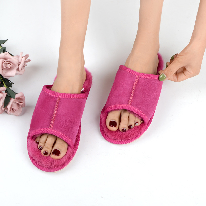Autumn and Winter New Wool Slippers Casual Sheepskin One-piece Home Warm Simple Flat Heel Soft Slippers for Women