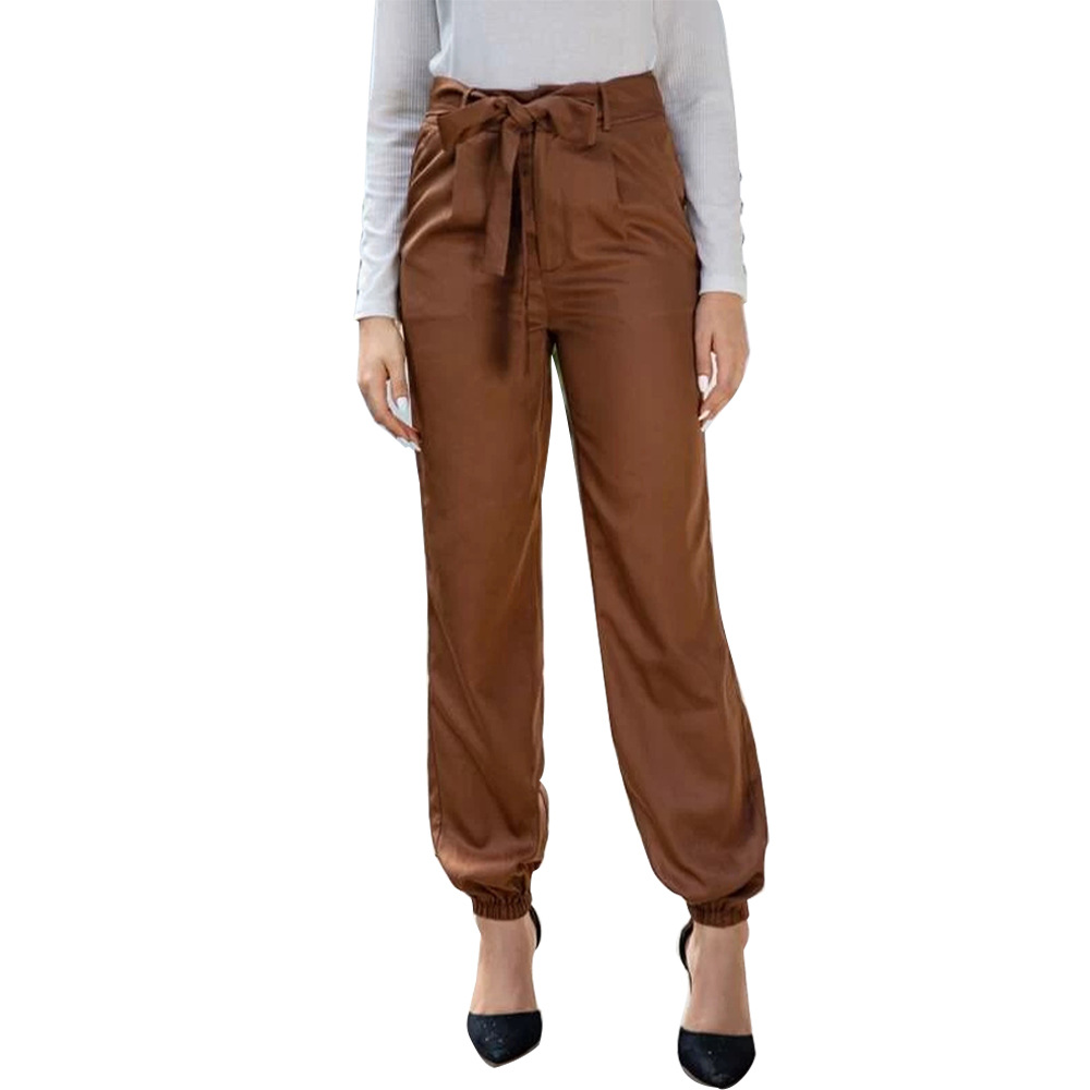 solid color bow tie high waist pants NSSA28589