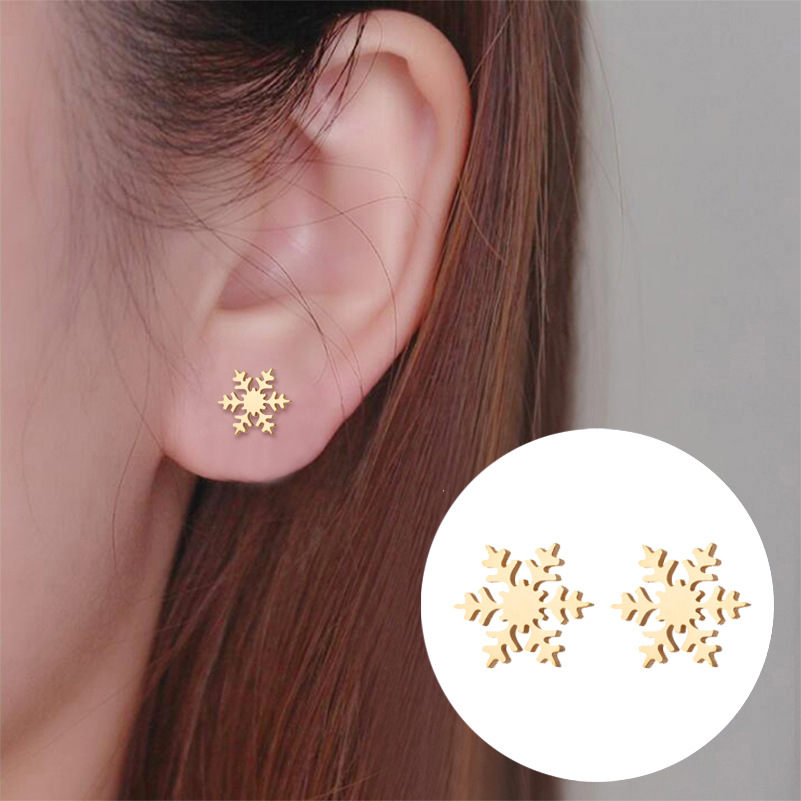 Women's Simple Style Animal Snowflake Stainless Steel No Inlaid Ear Studs Stainless Steel Earrings display picture 5