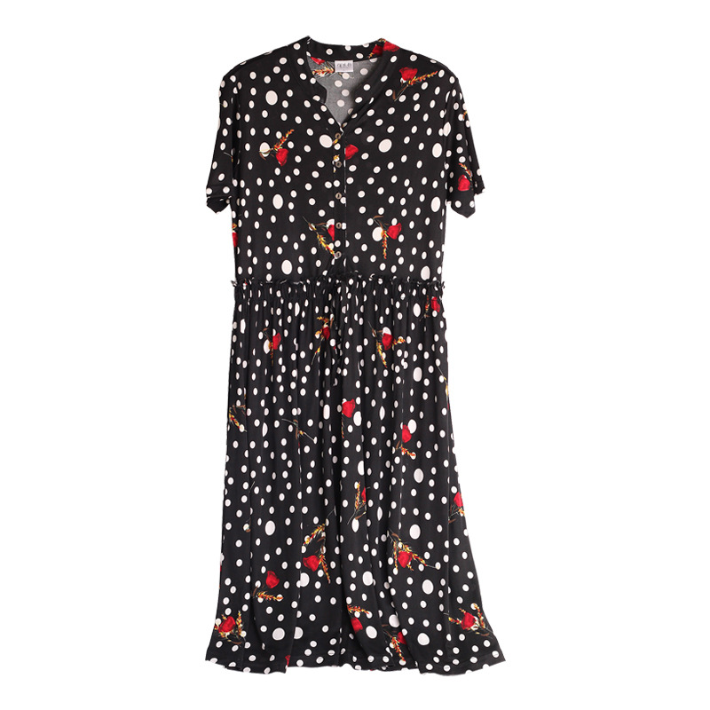 Plus Size Silk Dress High Waist V Neck Short Sleeve Floral Print Summer Elegance Wholesale Available