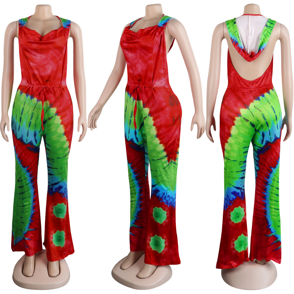 Multicolor Printed Backless Halter Jumpsuit NSWNY62258