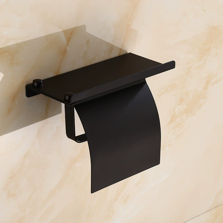 Toilet Paper Holder (SEREEY) 304 Stainless Steel with Shelf — Covered Towel Dispenser, Wall Mount