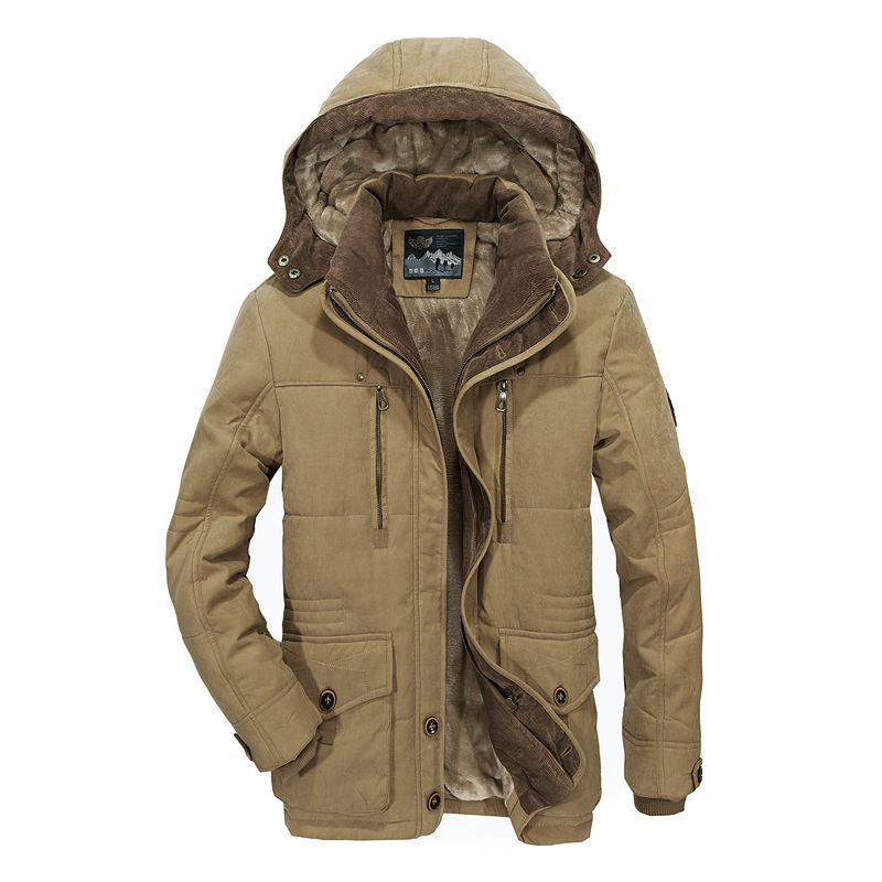 Vêtements pour hommes veste d'hiver en coton pour hommes plus velours et épaissi avec plusieurs poches veste en coton moyenne et longue veste en coton grande taille_voghion.com