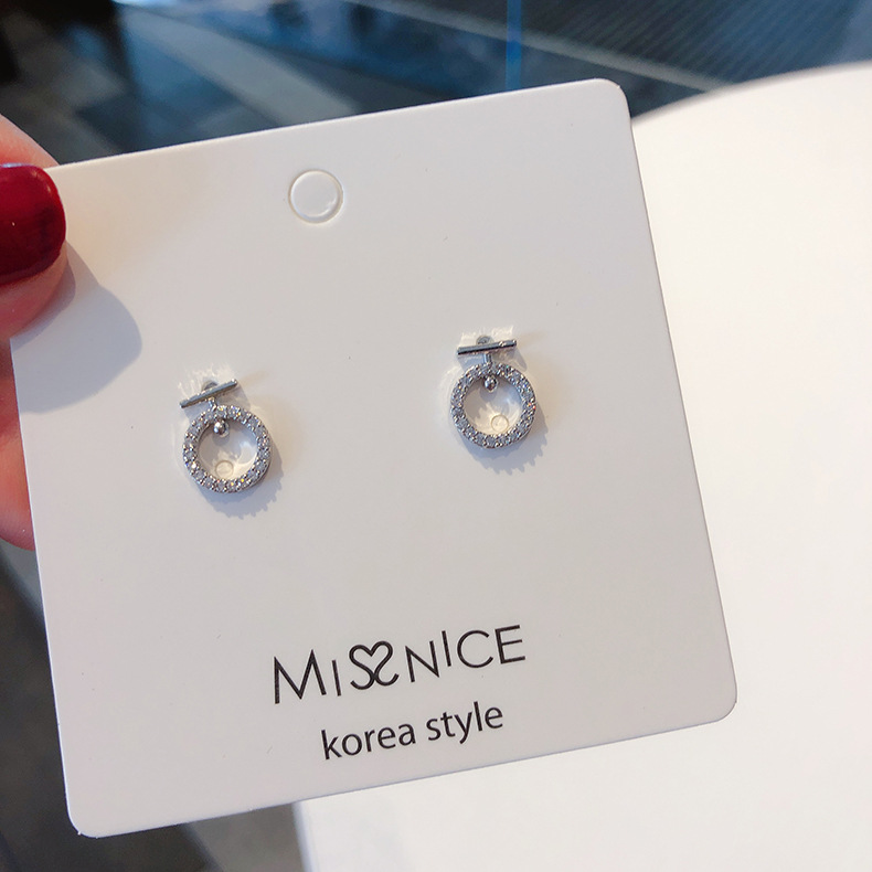 925 Silver Mini Simple Micro Inlaid Zircon Ring Earrings Sweet Fashion Geometric Stud Earrings display picture 5
