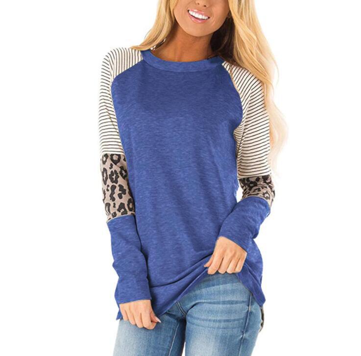 color matching stripes printing round neck loose long sleeve T-shirt NSBTY62684