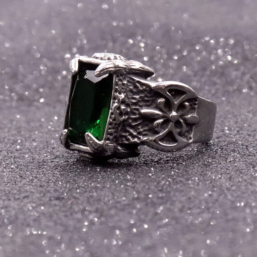 Rings Classification 15, 7 Ring Size Hip-Hop Retro Square Titanium Steel Inlay Artificial Gemstones Men's Rings