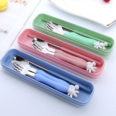 Stainless steel children tableware originality Cartoon baby Spoon Fork chopsticks Three-piece Suite gift Cutlery Set