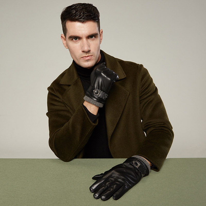 羊皮真皮手套男秋冬季保暖加绒加厚户外骑行开车手套触屏分指手套