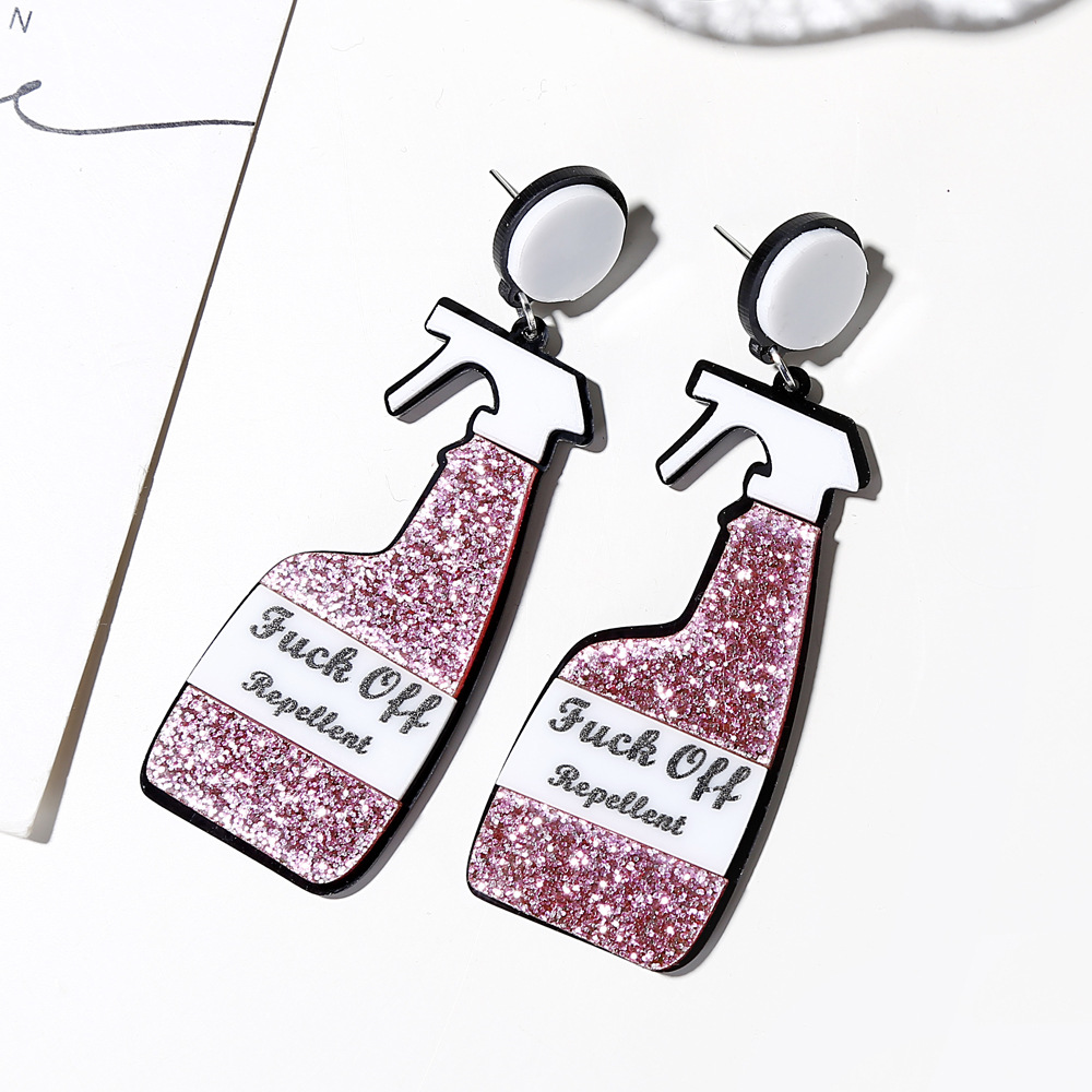 Creative New Exaggerated Bottle Earrings Hot Sale Funny Repellent Watering Can Insecticide Spray Bottle Earrings display picture 6