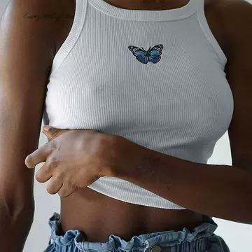 Butterfly Print Short Cotton Sling Vest Women's Clothing - ShopShipShake