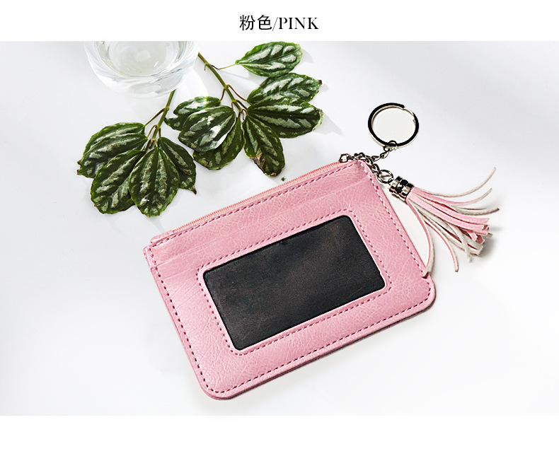 24g Weight Synthetic Leather Lining Material Zipper Closure Type Business, Travel Occasion Pu Leather Material Solid Color Pattern Women'S Gender Square Shape Light Grey, Pink, Blue, Black Color Korea New Style Ladies Tassel Wallet Zipper Coin Purse Mini Clutch Bag Student Purse Wholesale Nihaojewelry 4