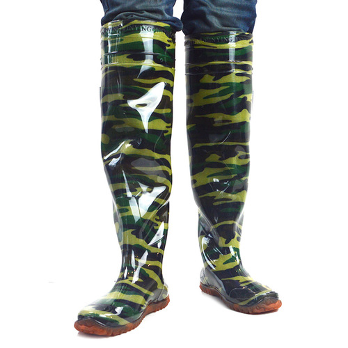 Men's Camouflage Rescue Knee-High Extra Long Waterproof Safety Rain Boots Anti-Slip Wear-Resistant Transplanting Shoes Fishing Waterproof Tall Rain Boots