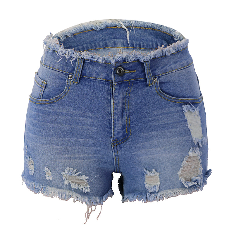 zipper fringed edge denim shorts NSYB65121