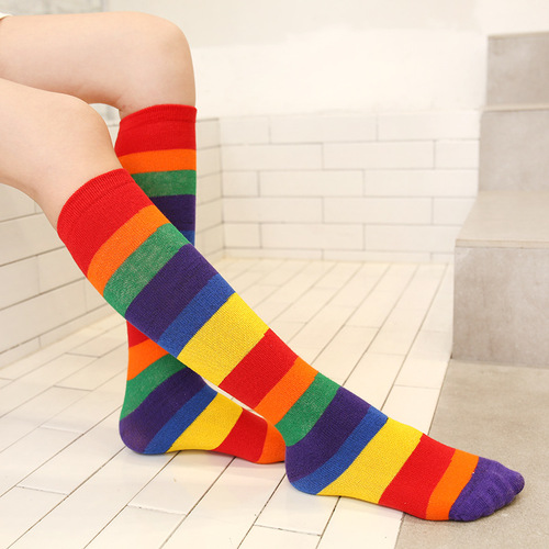 2019 autumn new rainbow candy color striped children's mid-calf socks, trendy European and American male and female baby over-the-knee socks