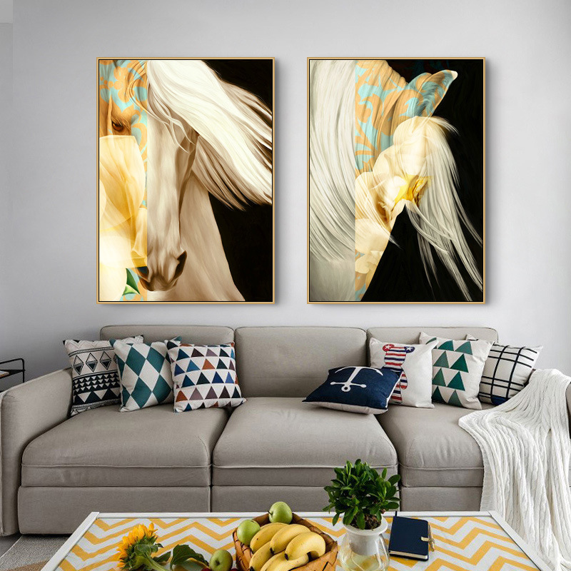 Creative Horse Head Restaurant Decorative Painting Living Room Hanging Painting Modern Simple Sofa Background Wall Painting Vertical Edition Abstract Two Pictures
