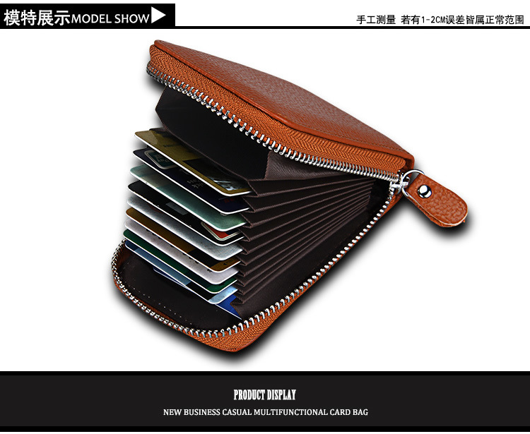 60g Weight Zipper Closure Type Business Occasion Genuine leather Material Solid Color Pattern Unisex Gender Coffee, Royal Blue, Orange, Dark Blue, Pink, Purple, Red, Green, Yellow, Black Color Unisex Solid Color Genuine Leather Coffee Royal Blue Orange Zipper Card Holders 3