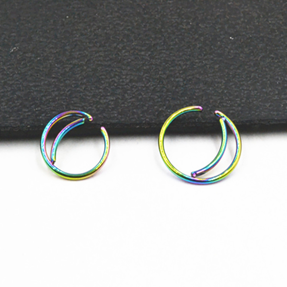 Black 8mm Stainless Steel Geometric Nose Ring Ear Bone Hoop Stud Earrings for Cartilage Helix Tragus Piercing detail image 8