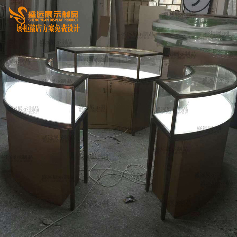 玻璃展示柜不锈钢珠宝柜 高端弧形珠宝展柜定做 商场玻璃展柜专柜