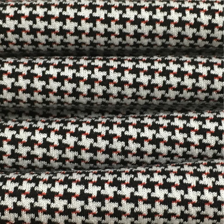 厂家 供应针织千鸟格三色提花 快时尚女装面料