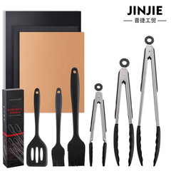 燒烤套裝硅膠食物夾特氟龍墊燒烤玻璃纖維墊硅膠一體掃自由組合