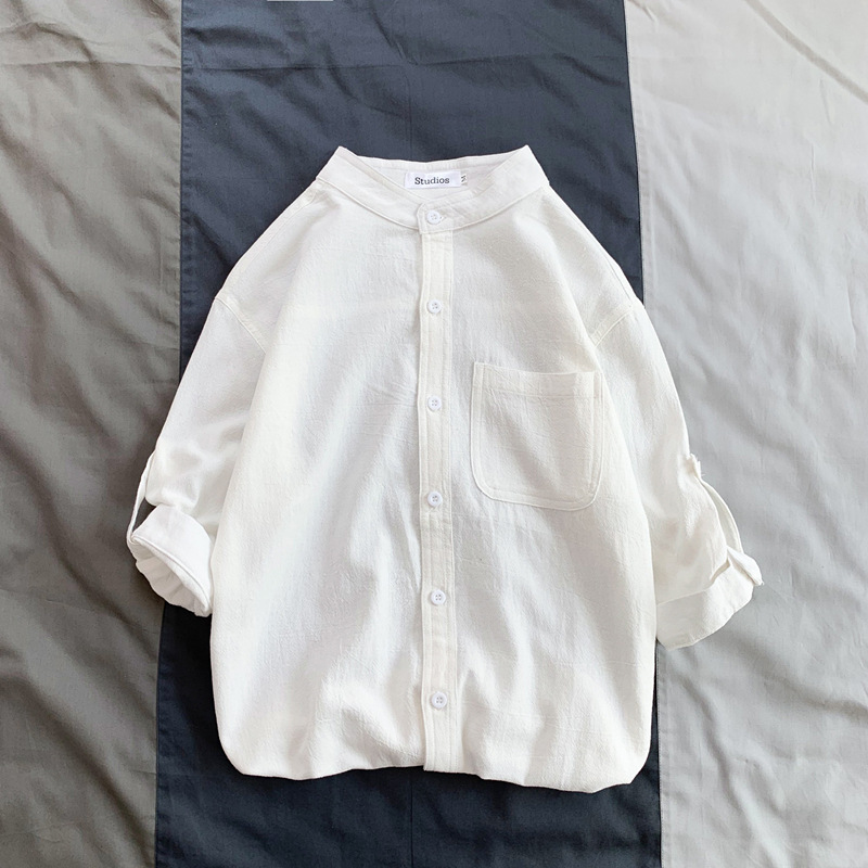 Summer White 7 Seven-point Sleeve Shirt Men's Short-sleeved Slim-fit Korean Fashionable Mid-sleeved Shirt Half-sleeved Shirt for Young Hair Stylist