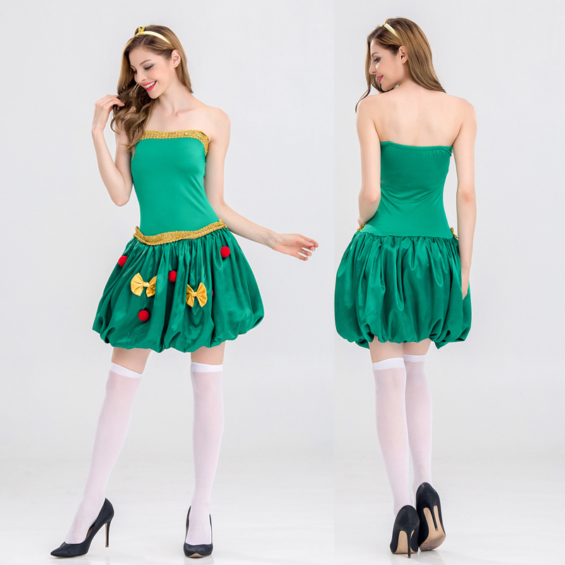 绿色圣诞树连衣裙蛋糕裙圣诞节舞台角色扮演演出服装可爱裙子