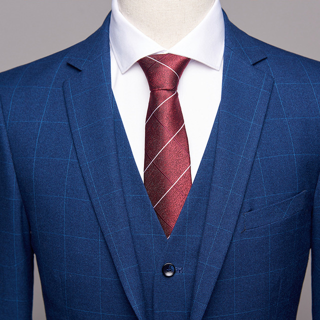 Plaid suit youth men’s suit casual men’s three piece suit