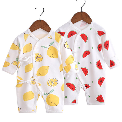 Baby long-sleeved pure cotton butterfly clothing newborn lace-up crawl clothing cartoon printed jumpsuit baby four-season monk clothing