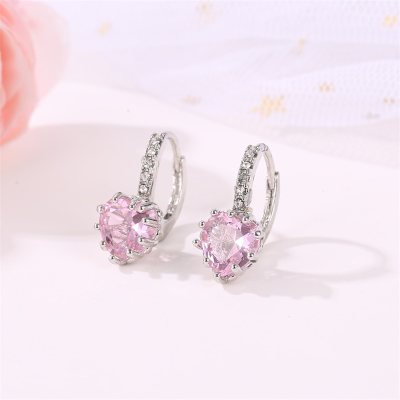 Hot Sale Earrings Multicolor Zircon Love Earrings Peach Heart Crystal Earrings Wholesale Nihaojewelry display picture 6