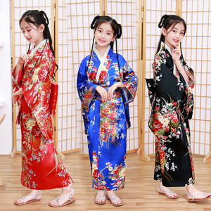 Chinese Dress Qipao for Children kimono printed Japanese bathrobe girl princess dress show dress temperament lovely bow