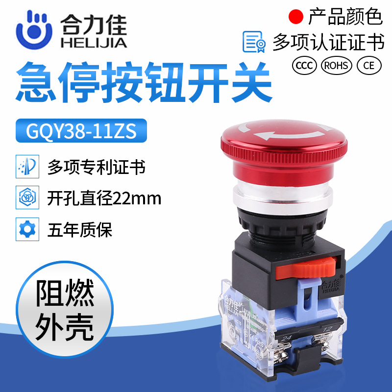 厂家直销 蘑菇头急停按钮开关GQY38-11ZS 紧急按钮停止开关