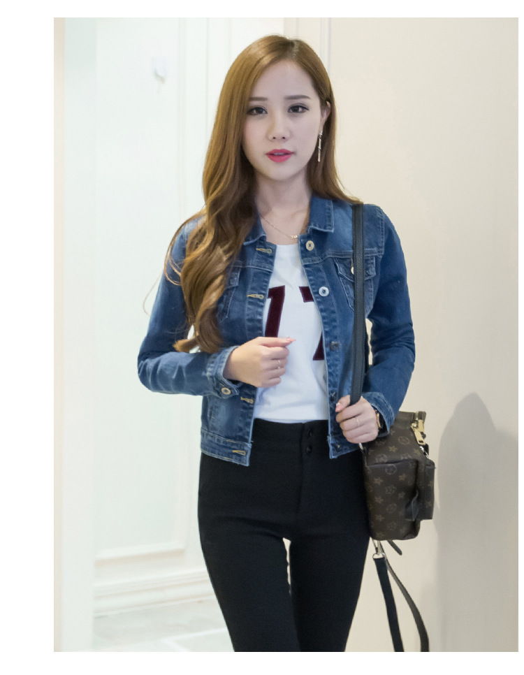 595g Weight Denim Jacket Outerwear Type Long Sleeve Sleeve Length Single Breasted Placket Type Denim Fabric Type Regular Top Length Coat Tops Type Casual, Daily Occasion Turndown, Hooded Neckline Loose Fit Type Color Block Pattern Spring, Autumn Season Women's Gender Printing Design Streetwear Style Women's Streetwear Color Block Printing Single Breasted Coat Denim Jacket 2