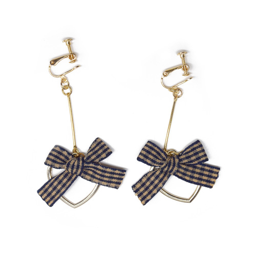 ins temperament European and American cold style Hong Kong style simple blue silver heart bow earrings without pierced ears clip earrings