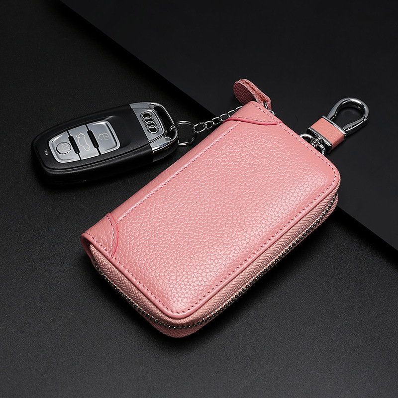 Caja de llave de cuero genuino Cremallera de los hombres al por mayor multifuncional caja de la llave del coche Personalización de llavero de cuero genuino de negocios de las mujeres