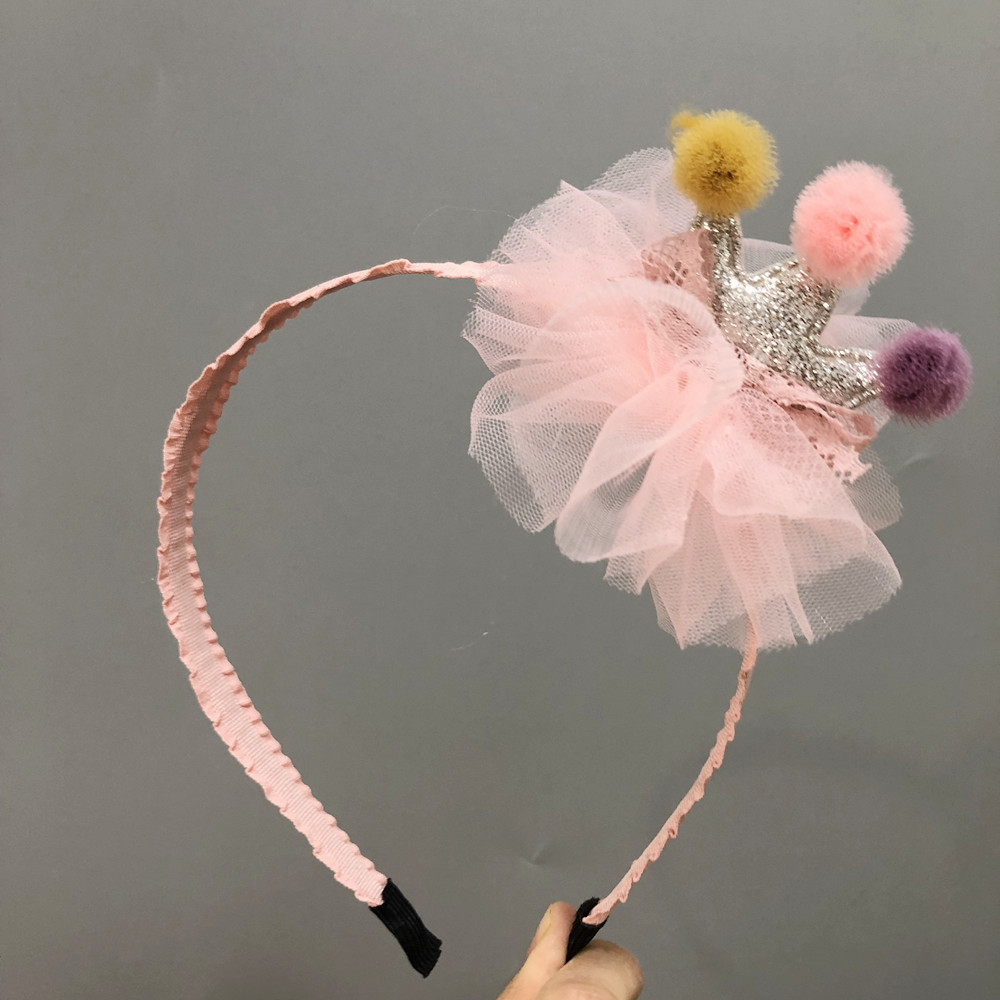 110g Weight Hair Accessories Classification Plaid, Crown Pattern Kid'S Gender Epoxy Design Pink, Purple, Silver Color Cute Sequin Crown Colorful Ball Net Yarn Children's Headband 2