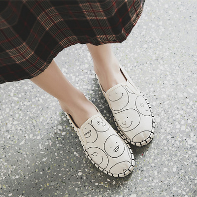 2019春季新款原创情侣布鞋 文艺风马克缝线小白鞋 棉麻透气休闲鞋